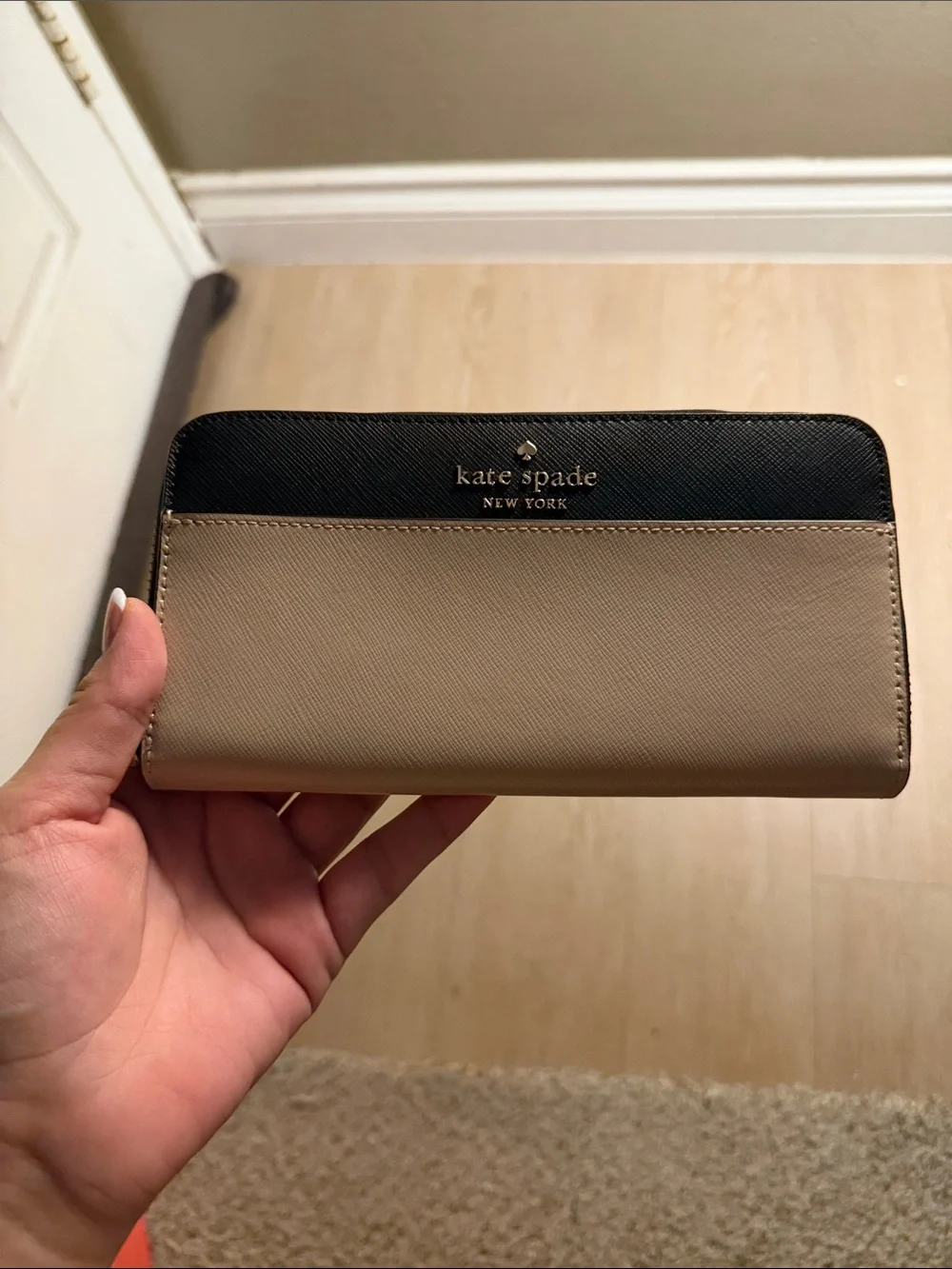 kate spade Two-Tone Black and Taupe Saffiano Leather Wallet